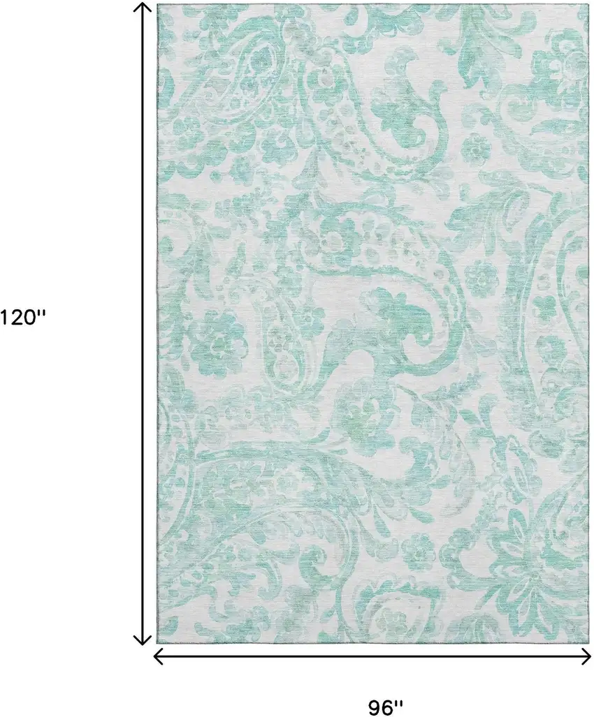 Turquoise And Ivory Paisley Washable Area Rug With UV Protection Photo 3