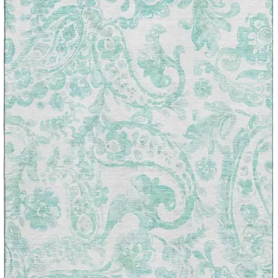 Turquoise And Ivory Paisley Washable Area Rug With UV Protection Photo 3
