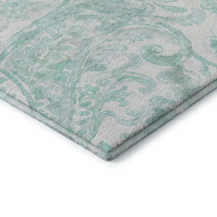 Turquoise And Ivory Paisley Washable Area Rug With UV Protection Photo 8