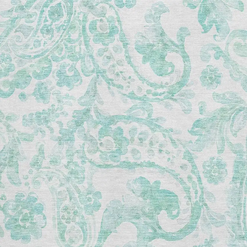 Turquoise And Ivory Paisley Washable Area Rug With UV Protection Photo 3