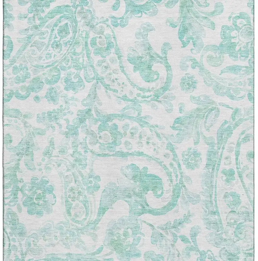 Turquoise And Ivory Paisley Washable Area Rug With UV Protection Photo 4