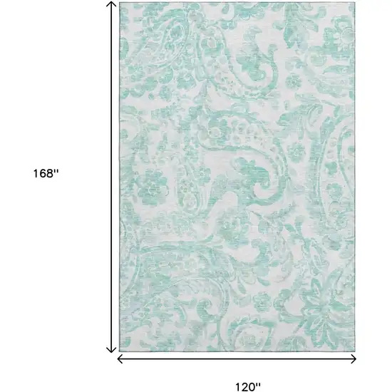 Turquoise And Ivory Paisley Washable Area Rug With UV Protection Photo 3