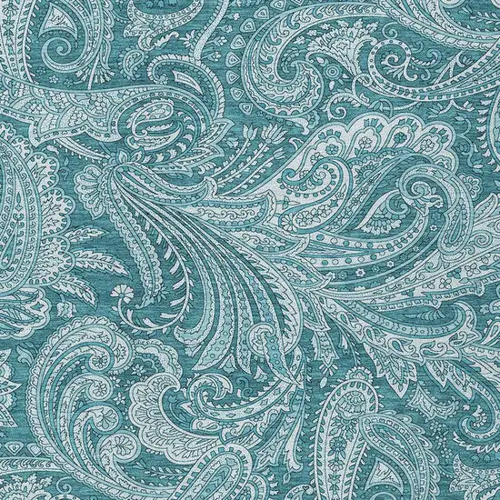 Turquoise And Ivory Paisley Washable Indoor Outdoor Area Rug Photo 5