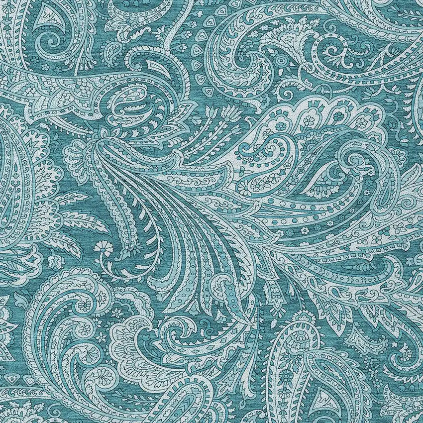 Turquoise And Ivory Paisley Washable Indoor Outdoor Area Rug Photo 5