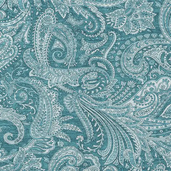 Turquoise And Ivory Paisley Washable Indoor Outdoor Area Rug Photo 6