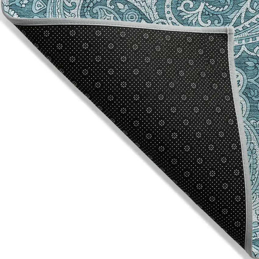 Turquoise And Ivory Paisley Washable Indoor Outdoor Area Rug Photo 4