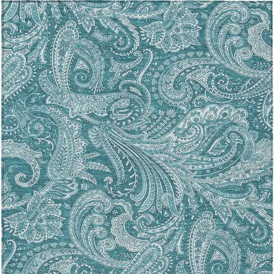 Turquoise And Ivory Paisley Washable Indoor Outdoor Area Rug Photo 6