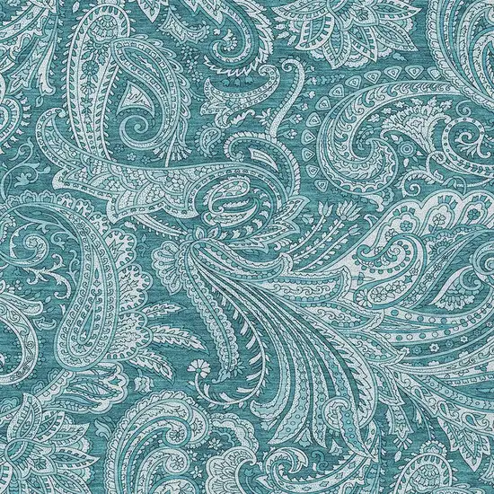 Turquoise And Ivory Paisley Washable Indoor Outdoor Area Rug Photo 5