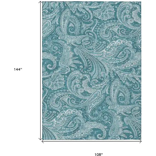 Turquoise And Ivory Paisley Washable Indoor Outdoor Area Rug Photo 3