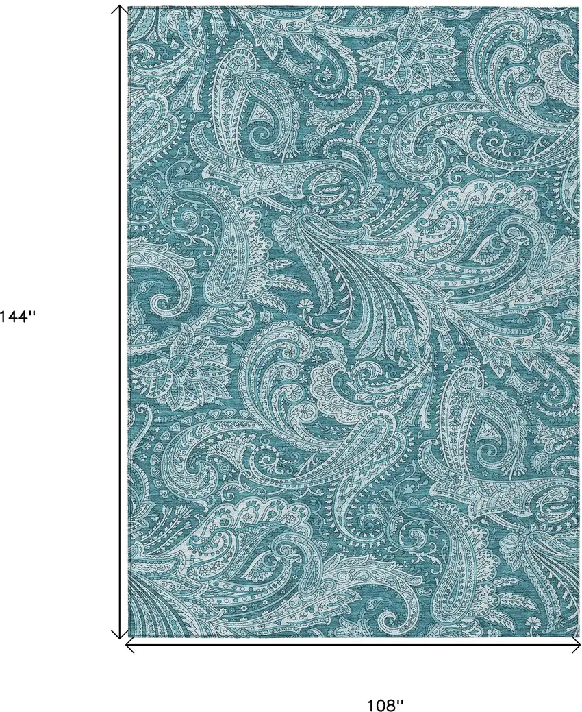 Turquoise And Ivory Paisley Washable Indoor Outdoor Area Rug Photo 3