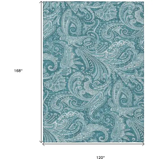 Turquoise And Ivory Paisley Washable Indoor Outdoor Area Rug Photo 3