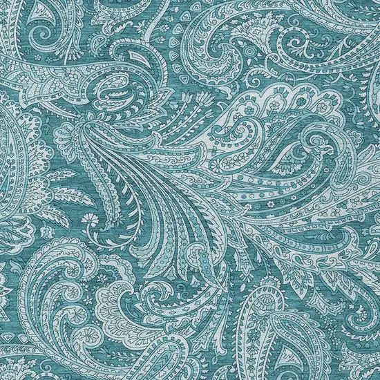 Turquoise And Ivory Paisley Washable Indoor Outdoor Area Rug Photo 5