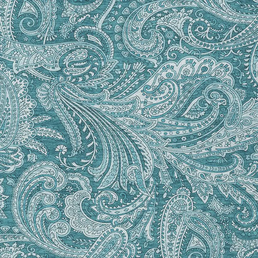 Turquoise And Ivory Paisley Washable Indoor Outdoor Area Rug Photo 5