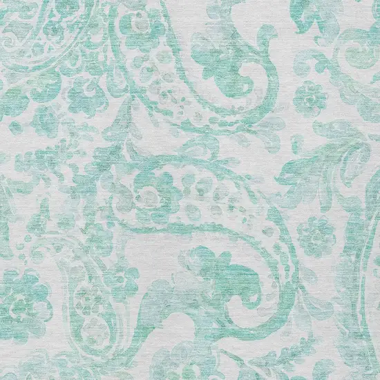 Turquoise And Ivory Paisley Washable Indoor Outdoor Area Rug Photo 6