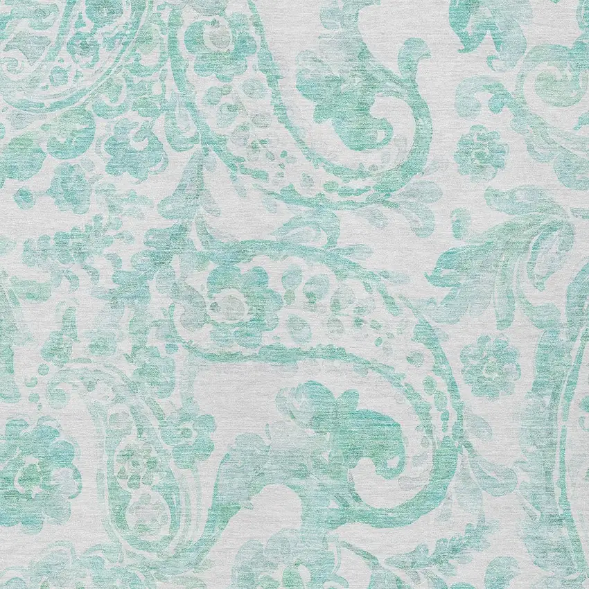 Turquoise And Ivory Paisley Washable Indoor Outdoor Area Rug Photo 6