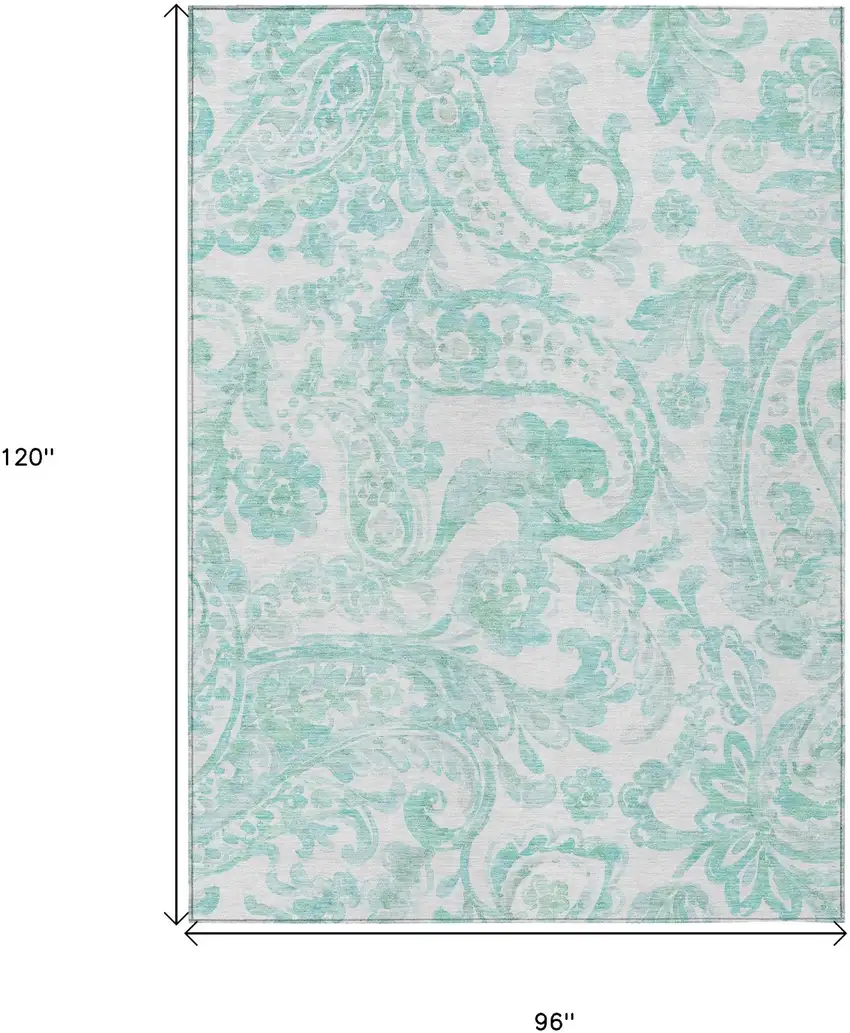 Turquoise And Ivory Paisley Washable Indoor Outdoor Area Rug Photo 3