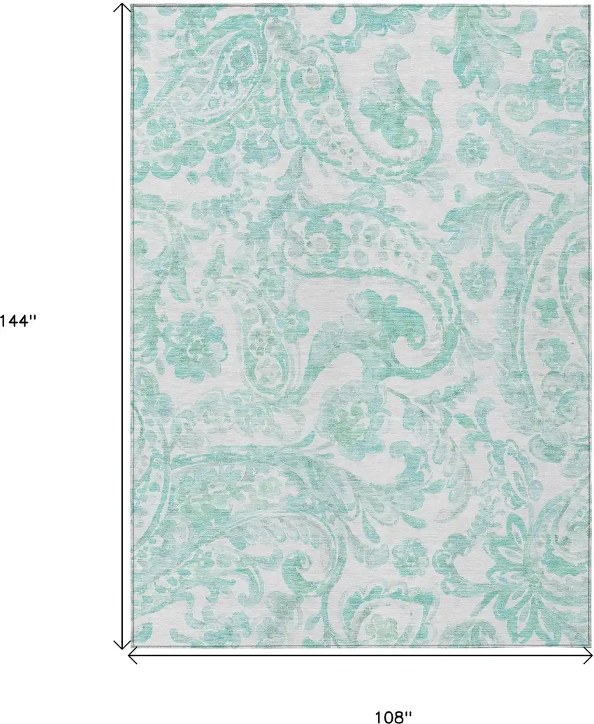 Turquoise And Ivory Paisley Washable Indoor Outdoor Area Rug Photo 3