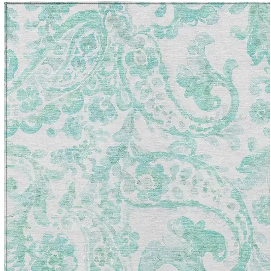 Turquoise And Ivory Paisley Washable Indoor Outdoor Area Rug Photo 6