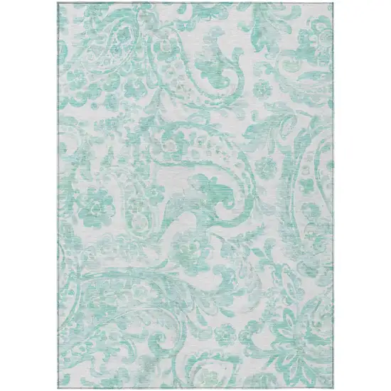 Turquoise And Ivory Paisley Washable Indoor Outdoor Area Rug Photo 2