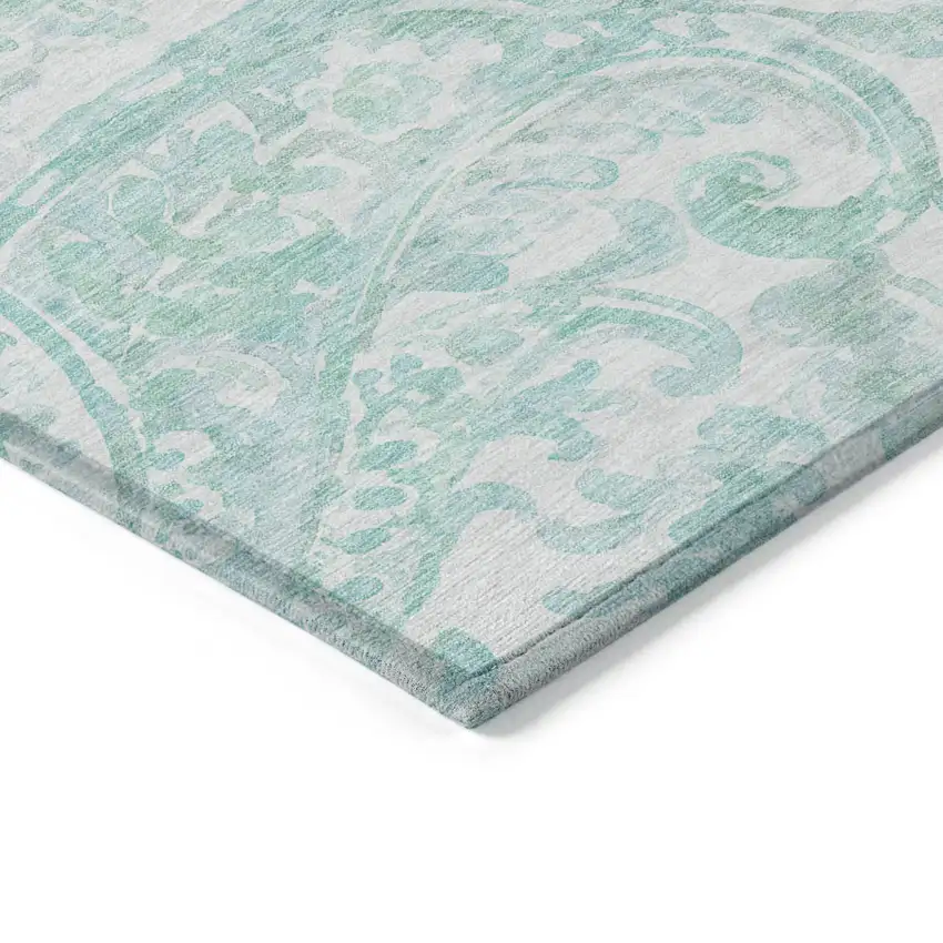 Turquoise And Ivory Paisley Washable Indoor Outdoor Area Rug Photo 5