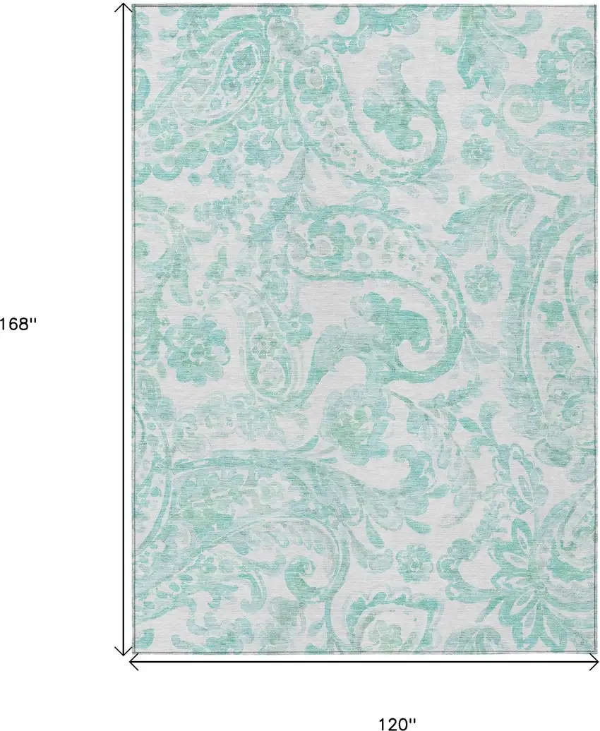 Turquoise And Ivory Paisley Washable Indoor Outdoor Area Rug Photo 3