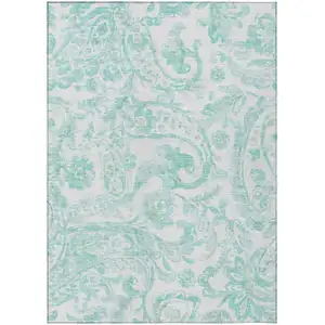 Photo of Turquoise And Ivory Paisley Washable Indoor Outdoor Area Rug