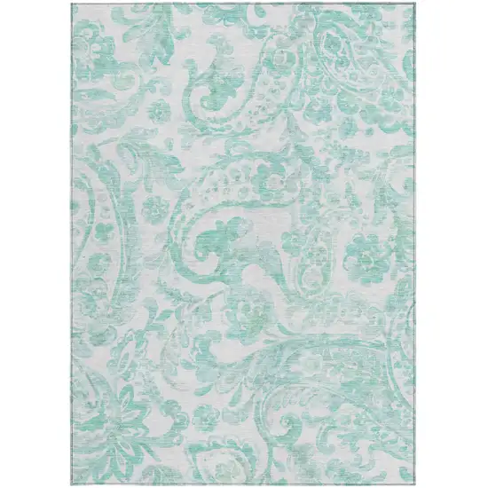 Turquoise And Ivory Paisley Washable Indoor Outdoor Area Rug Photo 7