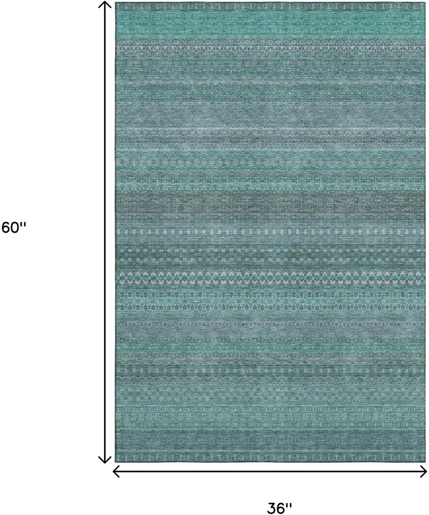 Turquoise And Ivory Striped Washable Area Rug With UV Protection Photo 7