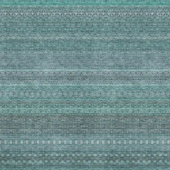 Turquoise And Ivory Striped Washable Area Rug With UV Protection Photo 3