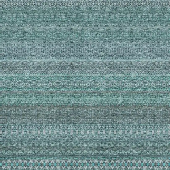 Turquoise And Ivory Striped Washable Area Rug With UV Protection Photo 3