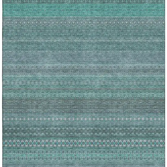 Turquoise And Ivory Striped Washable Area Rug With UV Protection Photo 4