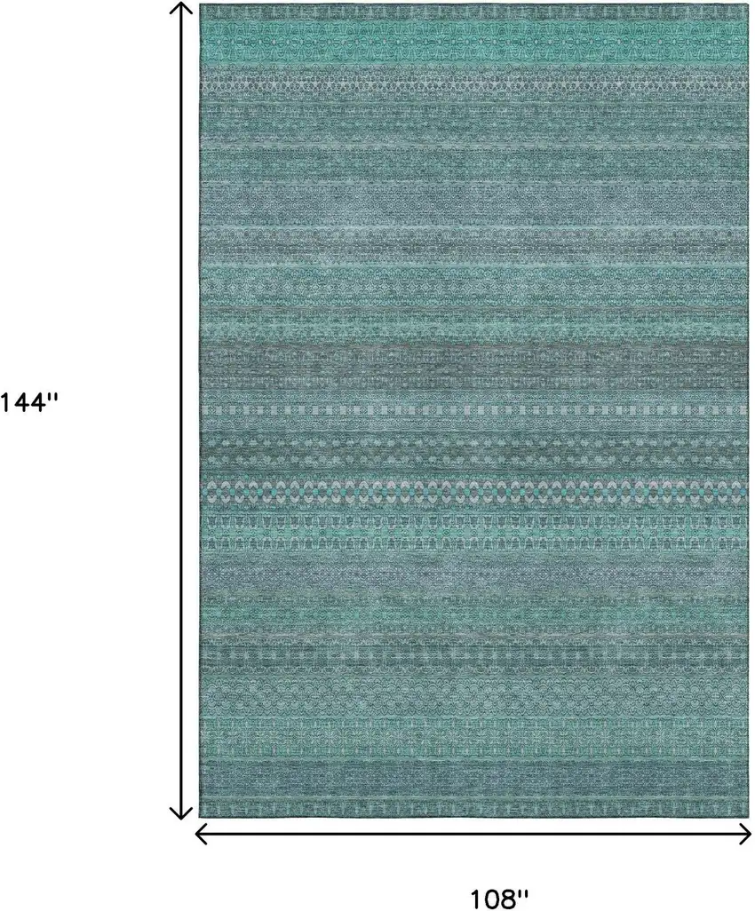 Turquoise And Ivory Striped Washable Area Rug With UV Protection Photo 3