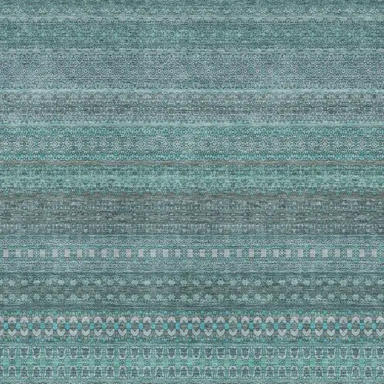 Turquoise And Ivory Striped Washable Area Rug With UV Protection Photo 3