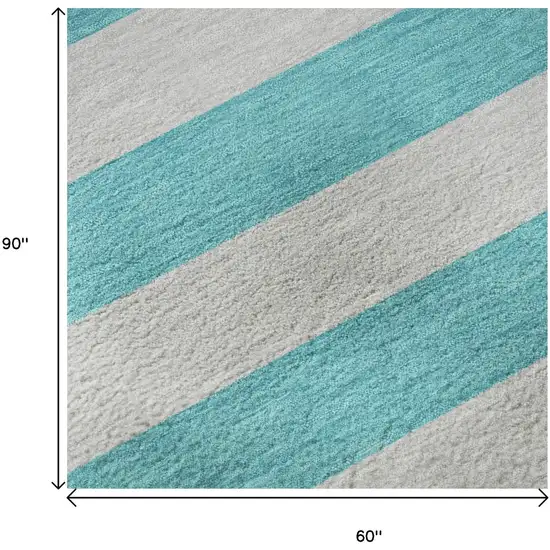 Turquoise And Ivory Striped Washable Area Rug With UV Protection Photo 9