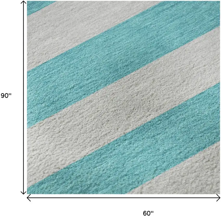 Turquoise And Ivory Striped Washable Area Rug With UV Protection Photo 9