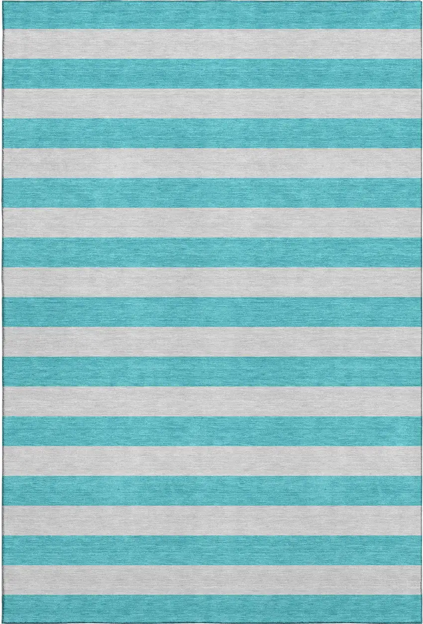 Turquoise And Ivory Striped Washable Area Rug With UV Protection Photo 5