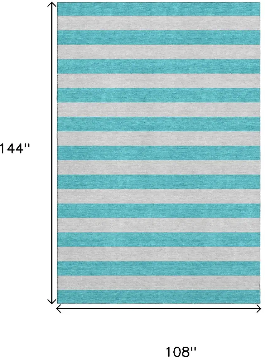 Turquoise And Ivory Striped Washable Area Rug With UV Protection Photo 3