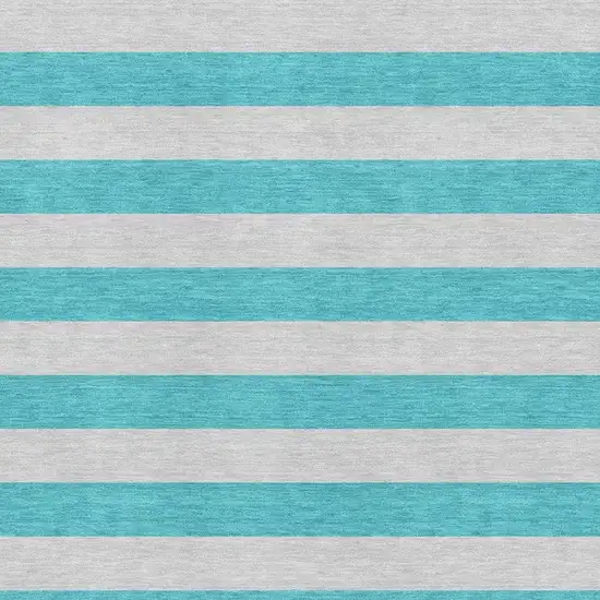 Turquoise And Ivory Striped Washable Area Rug With UV Protection Photo 5
