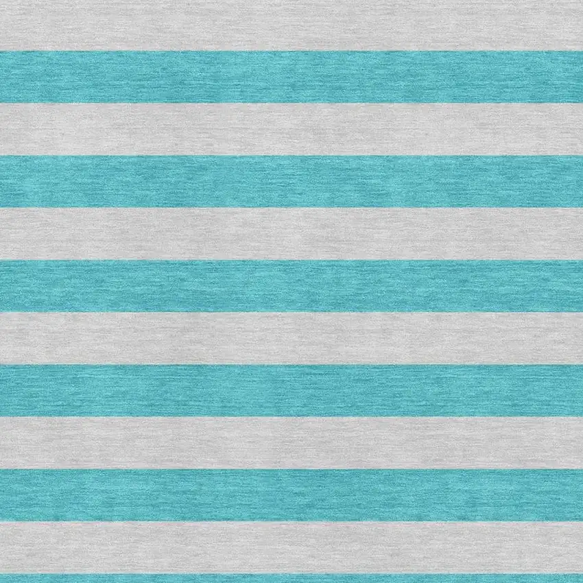 Turquoise And Ivory Striped Washable Area Rug With UV Protection Photo 5
