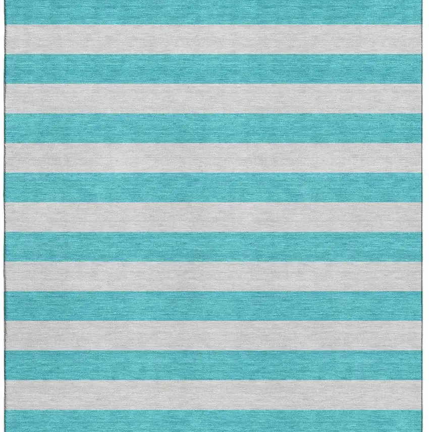 Turquoise And Ivory Striped Washable Area Rug With UV Protection Photo 6