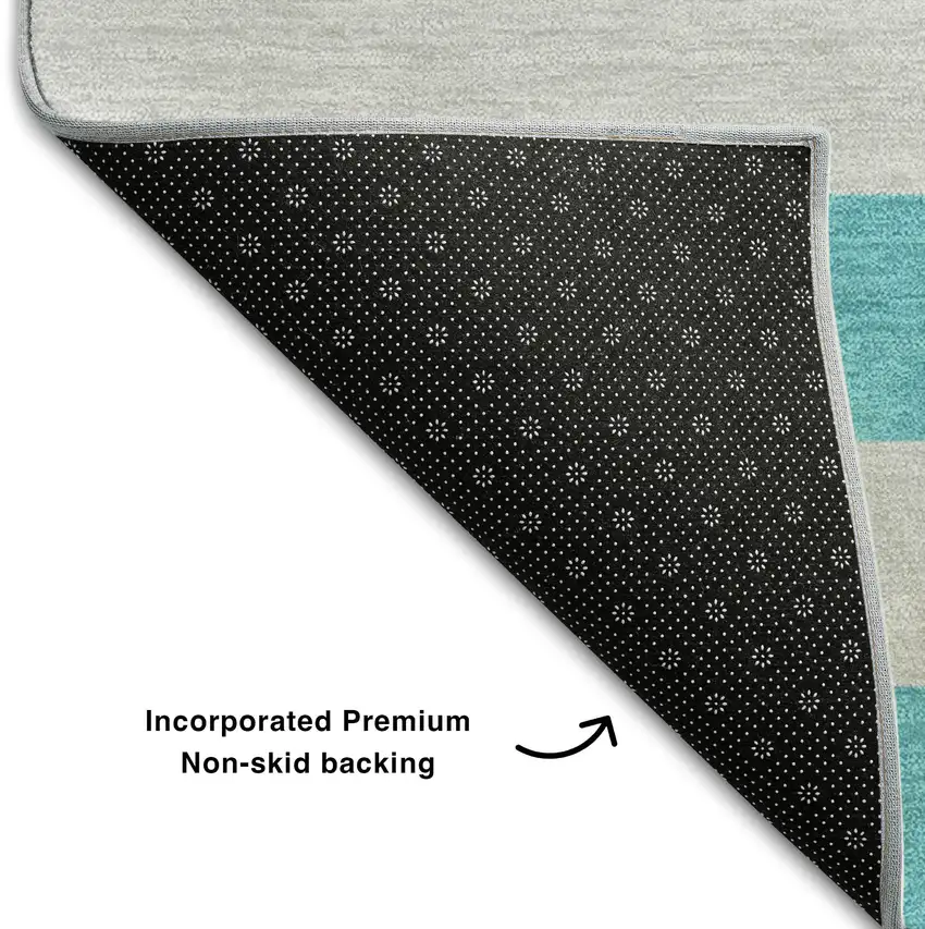 Turquoise And Ivory Striped Washable Area Rug With UV Protection Photo 7