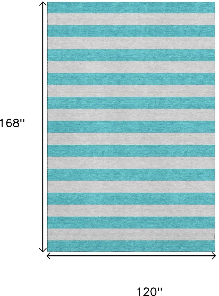 Turquoise And Ivory Striped Washable Area Rug With UV Protection Photo 3
