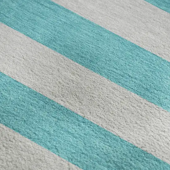 Turquoise And Ivory Striped Washable Area Rug With UV Protection Photo 3