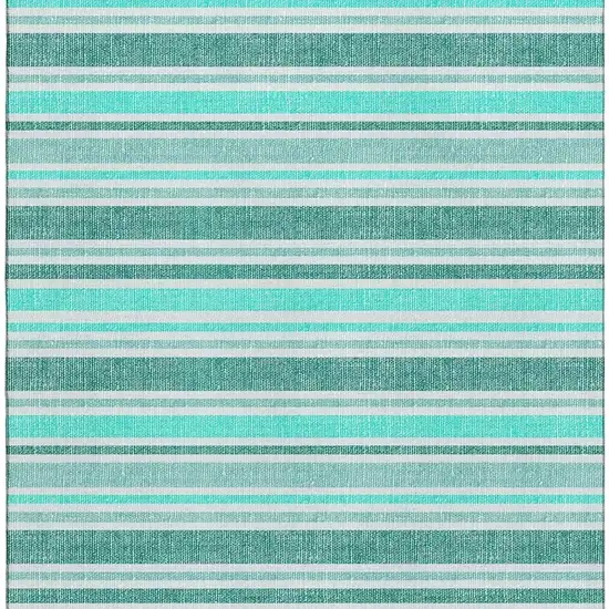 Turquoise And Ivory Striped Washable Area Rug With UV Protection Photo 4