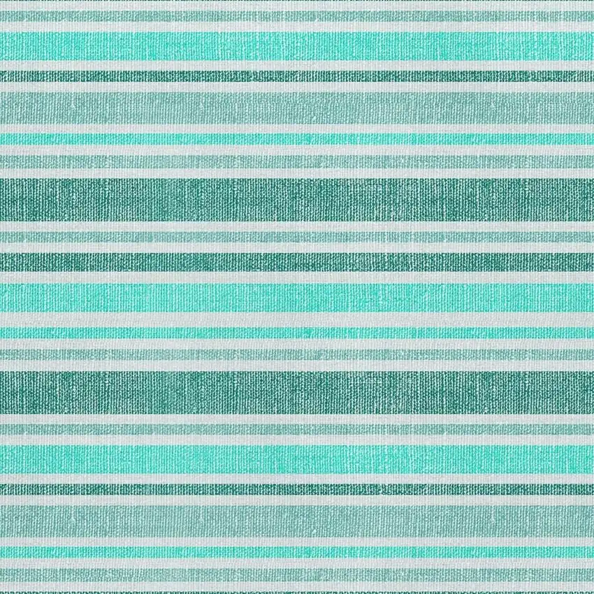 Turquoise And Ivory Striped Washable Area Rug With UV Protection Photo 3