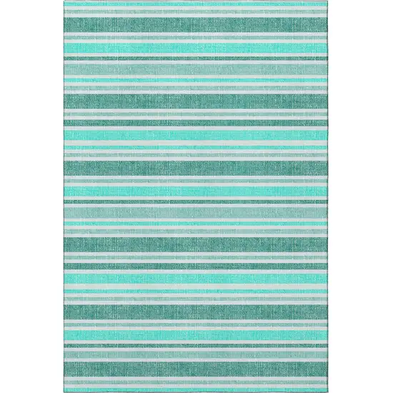 Turquoise And Ivory Striped Washable Area Rug With UV Protection Photo 4