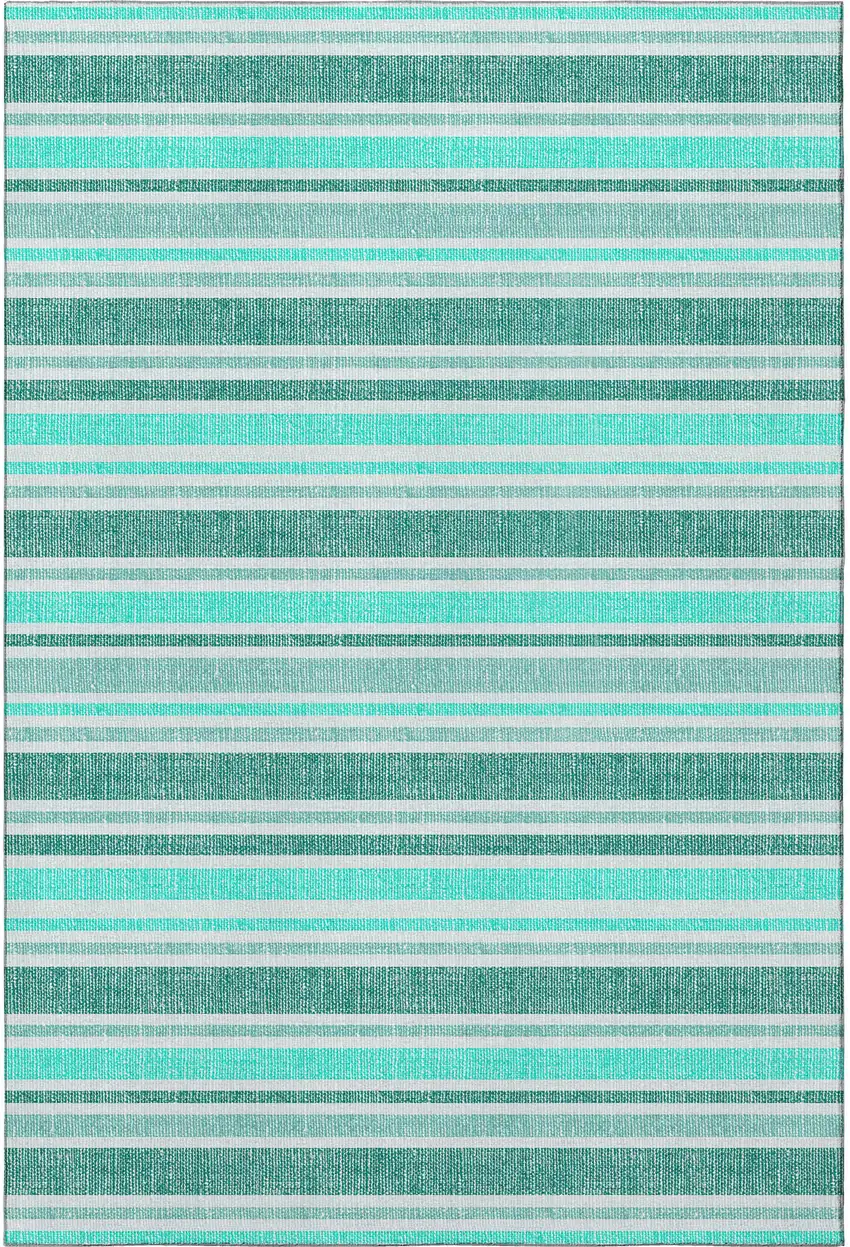 Turquoise And Ivory Striped Washable Area Rug With UV Protection Photo 4