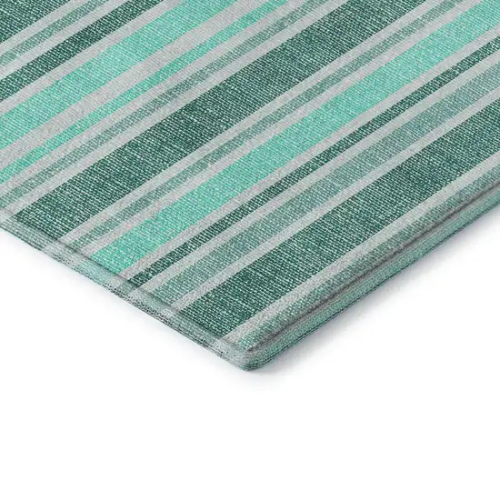 Turquoise And Ivory Striped Washable Area Rug With UV Protection Photo 8
