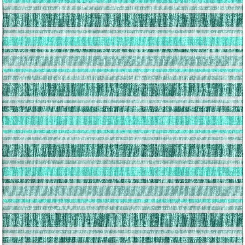 Turquoise And Ivory Striped Washable Area Rug With UV Protection Photo 3