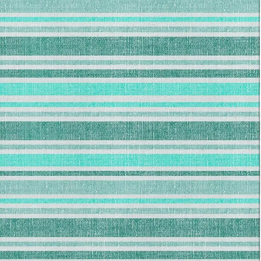 Turquoise And Ivory Striped Washable Area Rug With UV Protection Photo 3